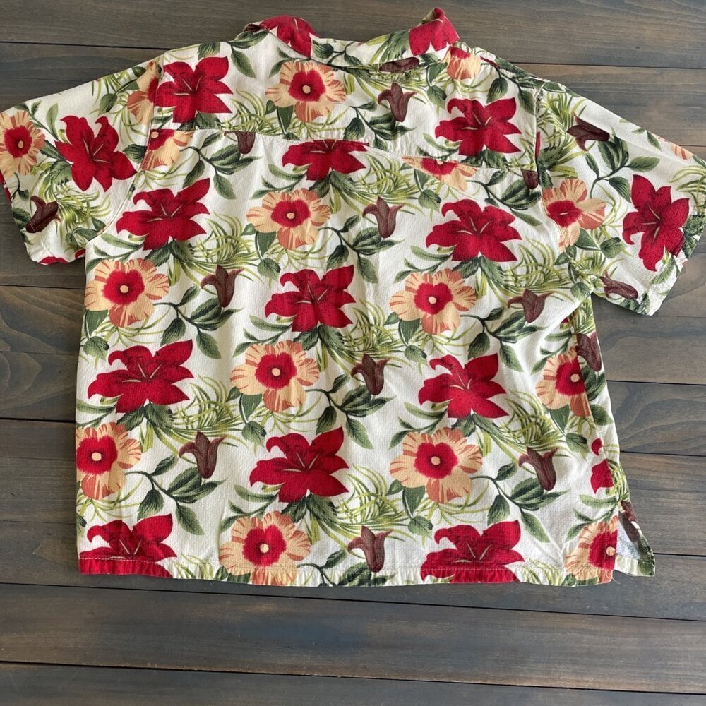 Palm Grove White Floral Hawaiian Button Front Shirt Womens Petite Large (C8) - Picture 8 of 8